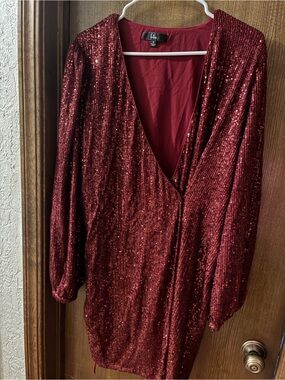 Lulu's Burgundy Red Sequin Wrap Dress